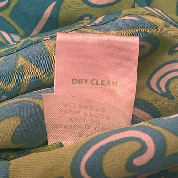 Lilly Pulitzer green blue floral 100% silk ruffle collar blouse women’s size 8 - Picture 5 of 7